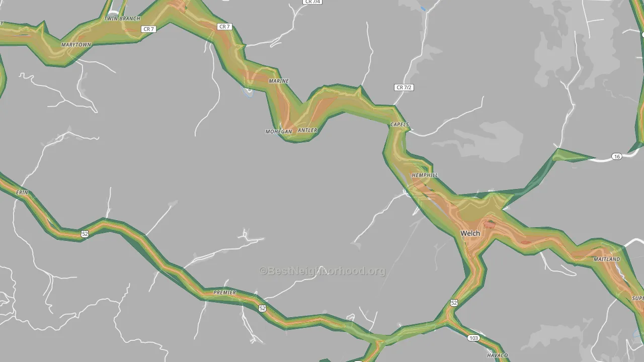 Mohegan, WV Map of Noise Levels in Mohegan