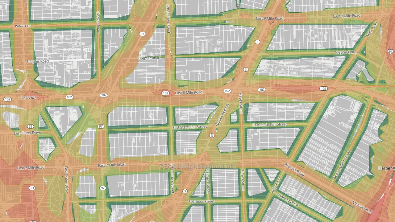 Mohican Regent, Detroit, MI Map of Noise Levels in Mohican Regent