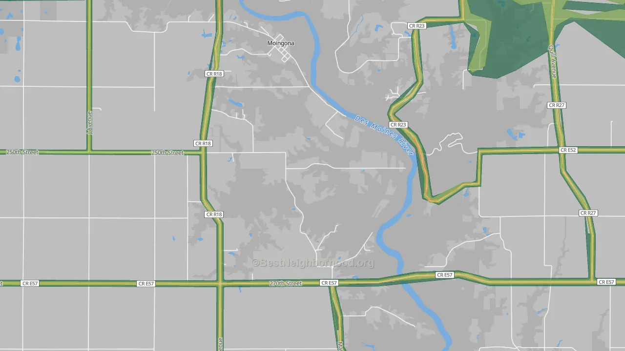 Moingona, IA Map of Noise Levels in Moingona
