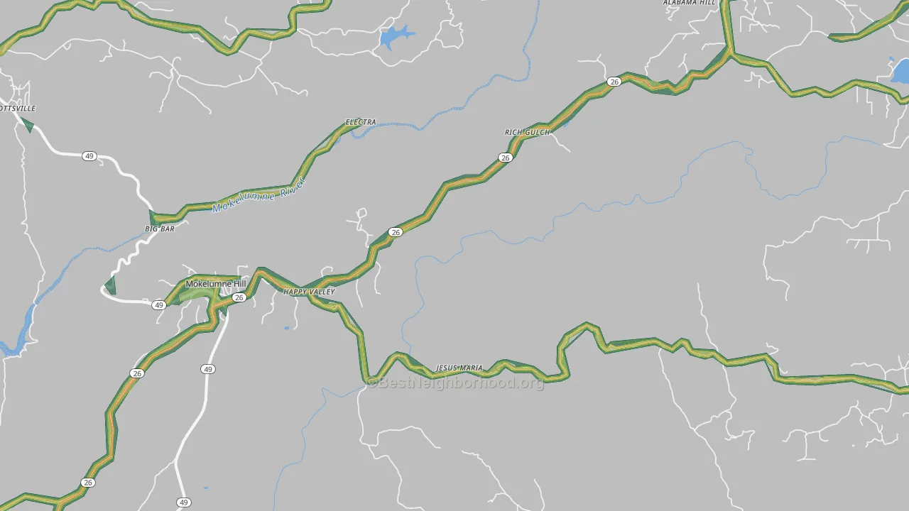 Mokelumne Hill, CA Map of Noise Levels in Mokelumne Hill