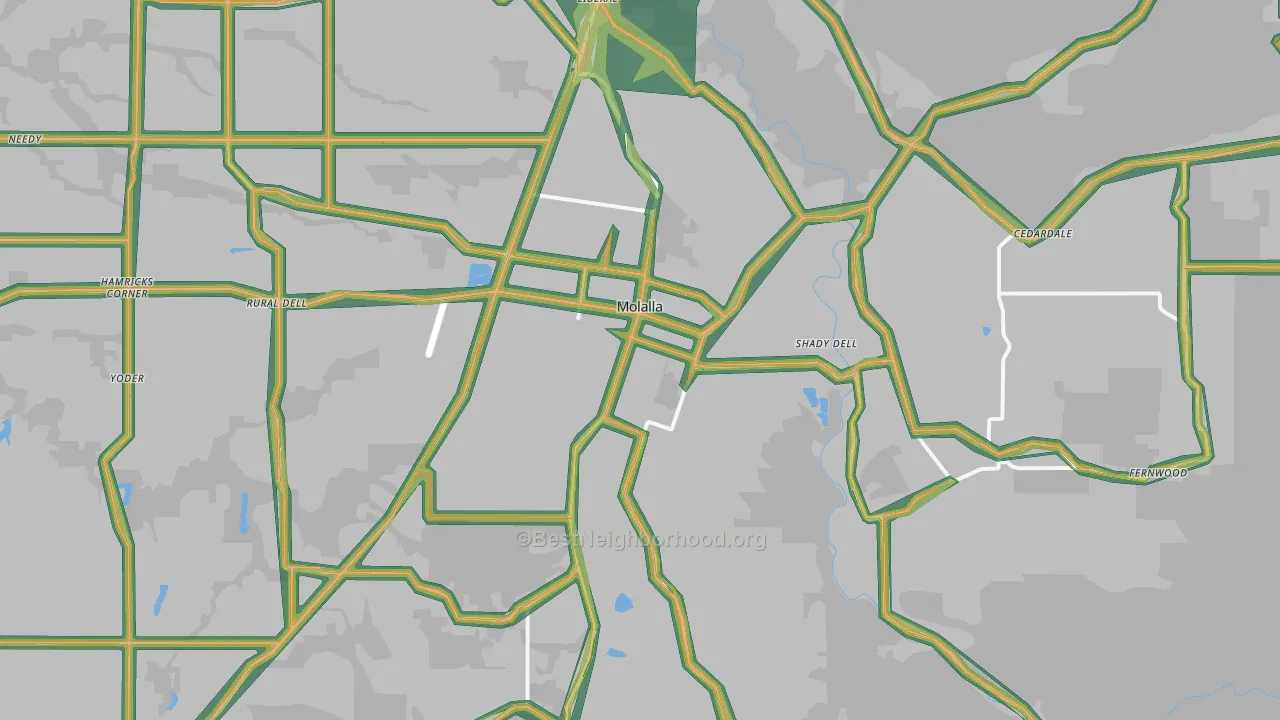Molalla, OR Map of Noise Levels in Molalla