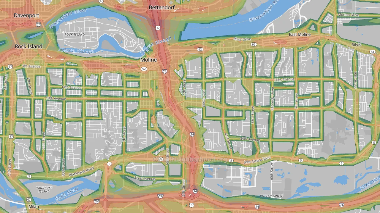 Moline, IL Map of Noise Levels in Moline
