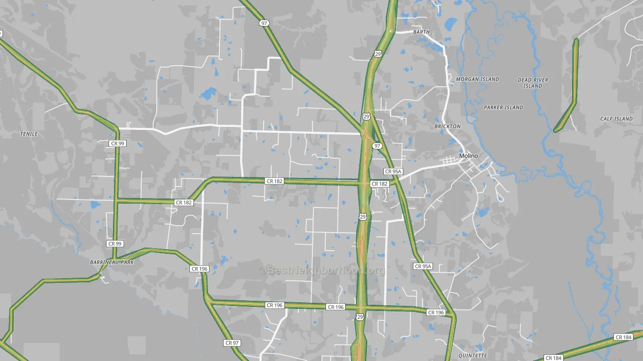Molino, FL Map of Noise Levels in Molino