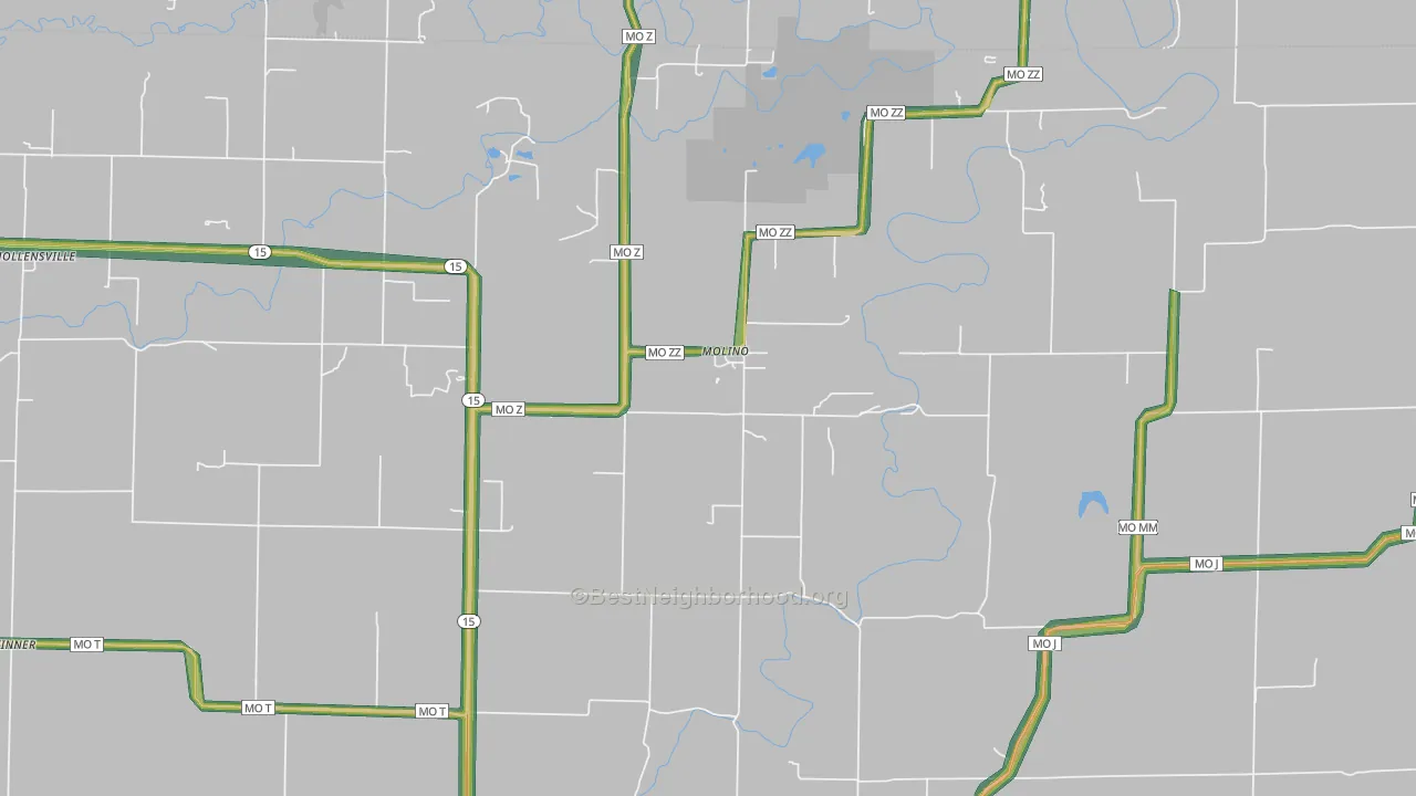 Molino, MO Map of Noise Levels in Molino