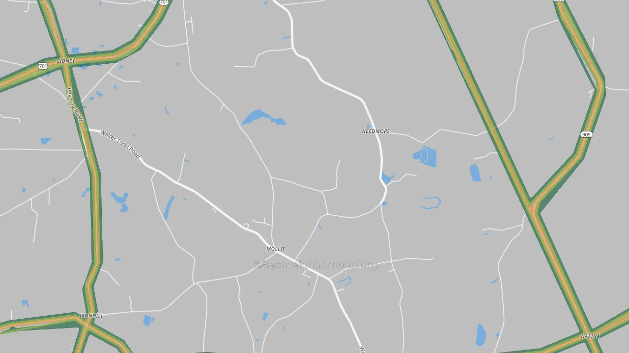 Mollie, NC Map of Noise Levels in Mollie