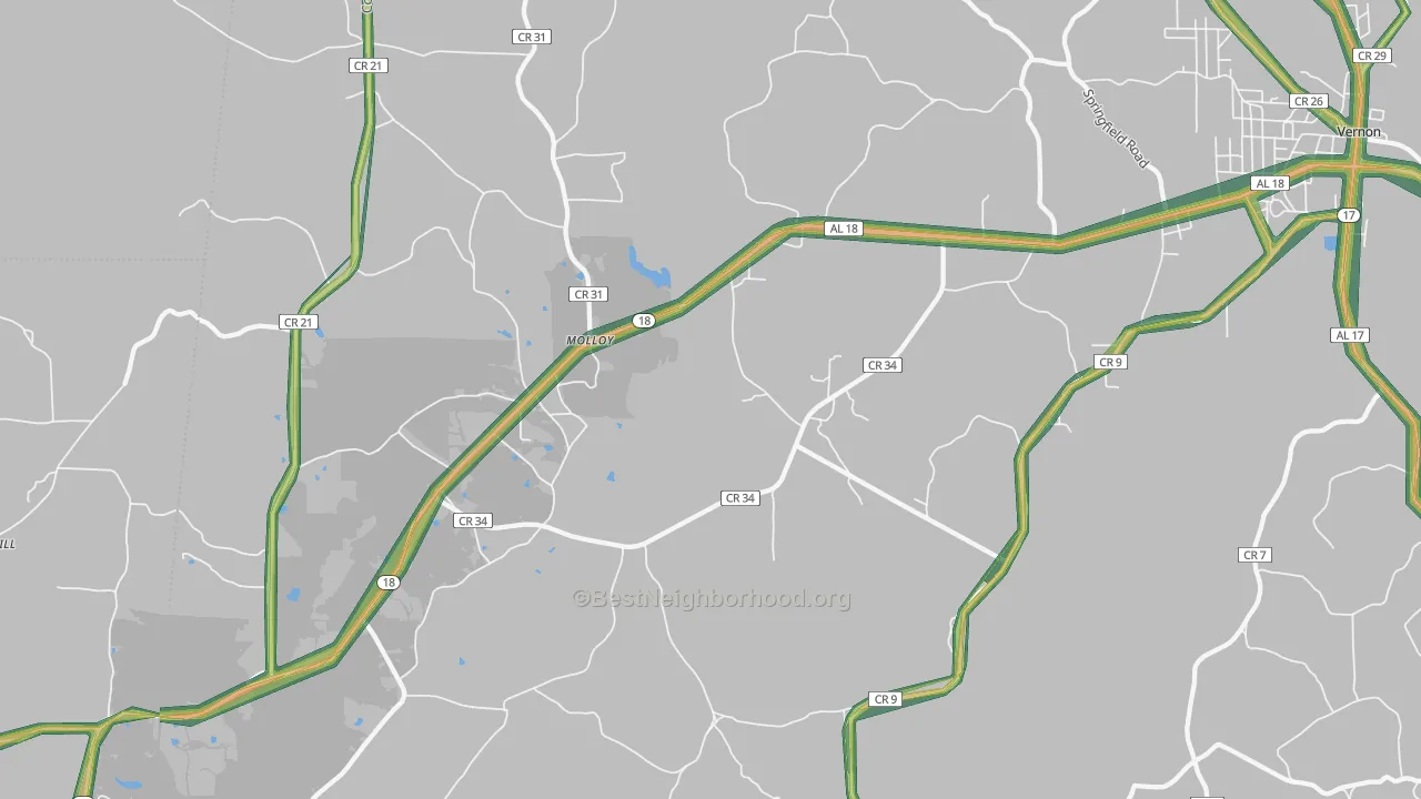 Molloy, AL Map of Noise Levels in Molloy