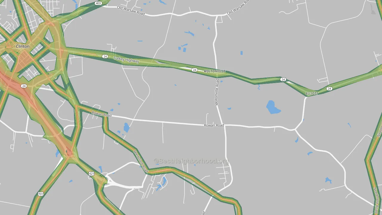 Moltonville, NC Map of Noise Levels in Moltonville