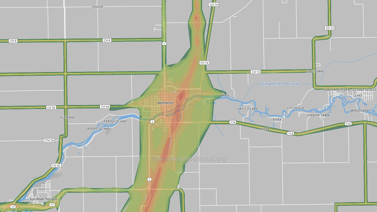 Momence, IL Map of Noise Levels in Momence