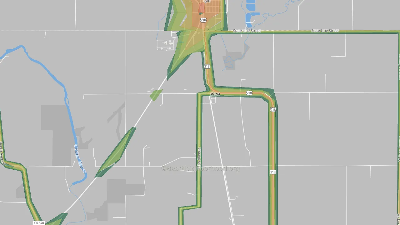 Mona, IA Map of Noise Levels in Mona