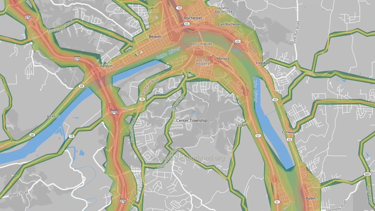 Monaca, PA Map of Noise Levels in Monaca