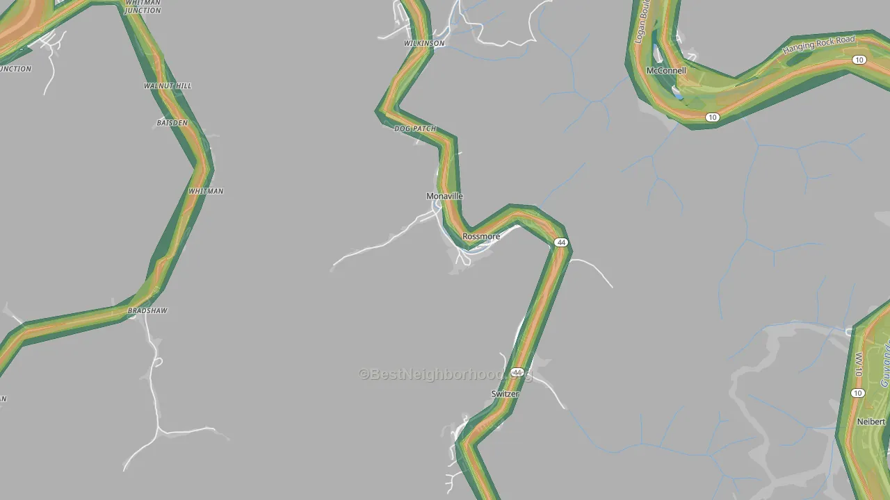 Monaville, WV Map of Noise Levels in Monaville