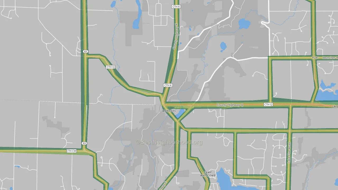 Monches, WI Map of Noise Levels in Monches