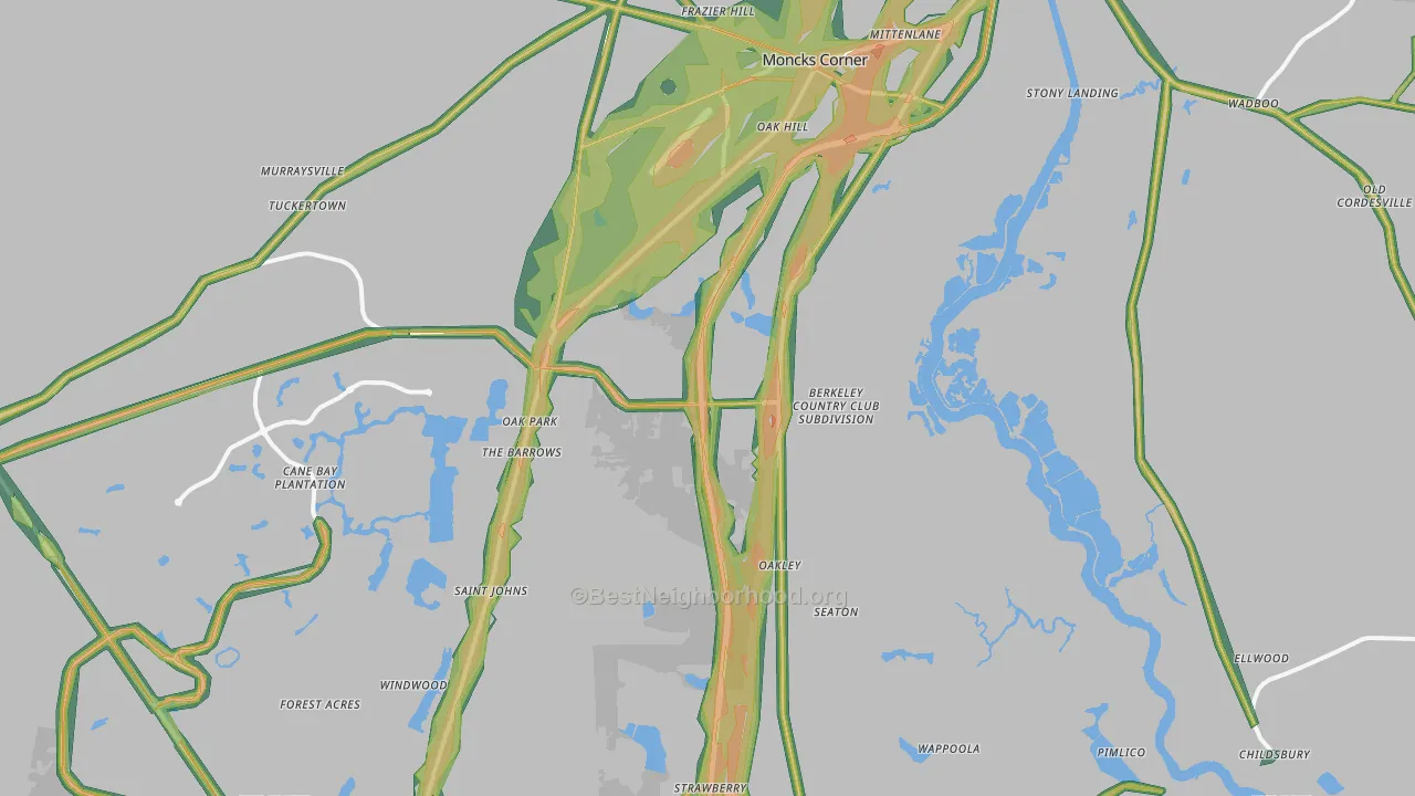 Moncks Corner, SC Map of Noise Levels in Moncks Corner