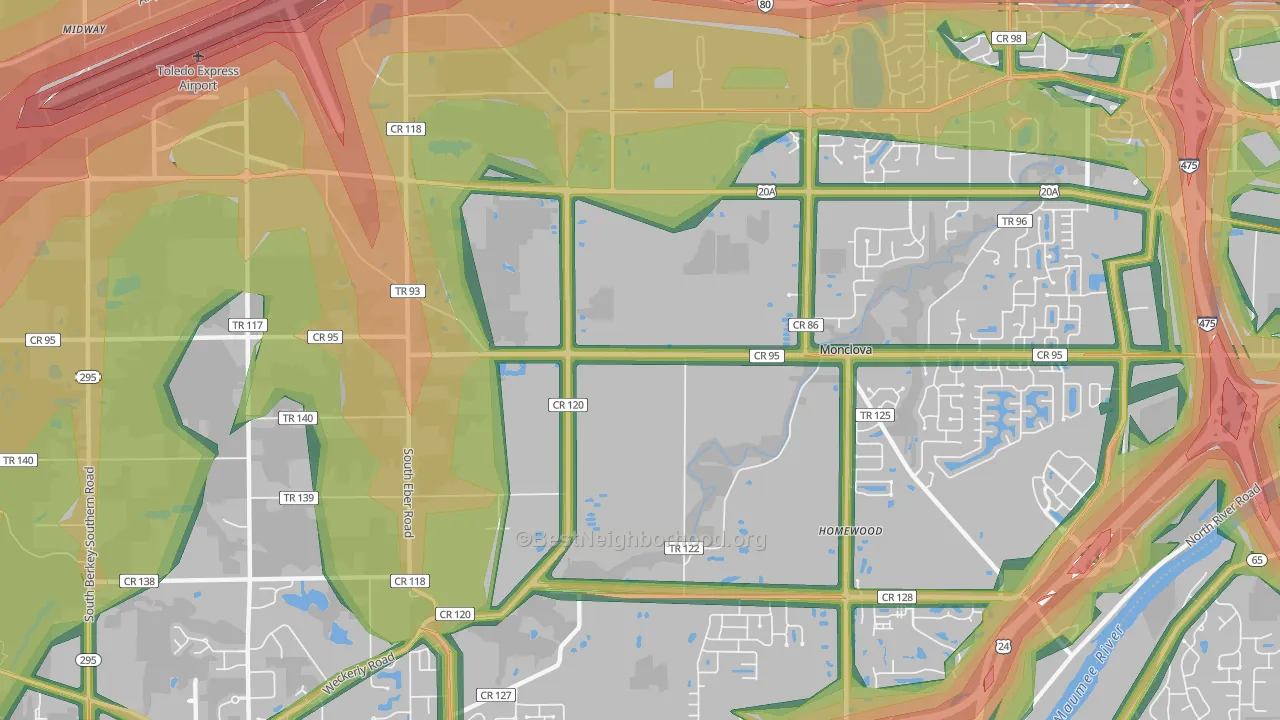 Monclova, OH Map of Noise Levels in Monclova