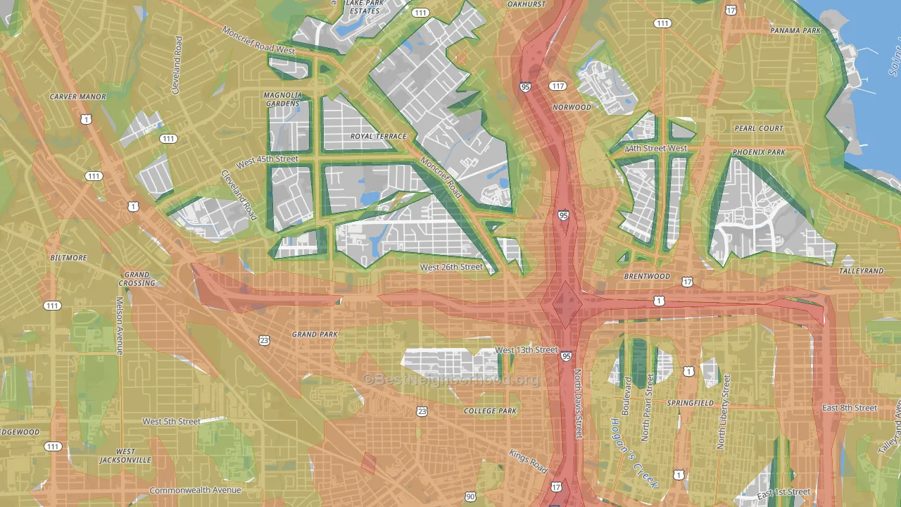 Moncrief Park, Jacksonville, FL Map of Noise Levels in Moncrief Park