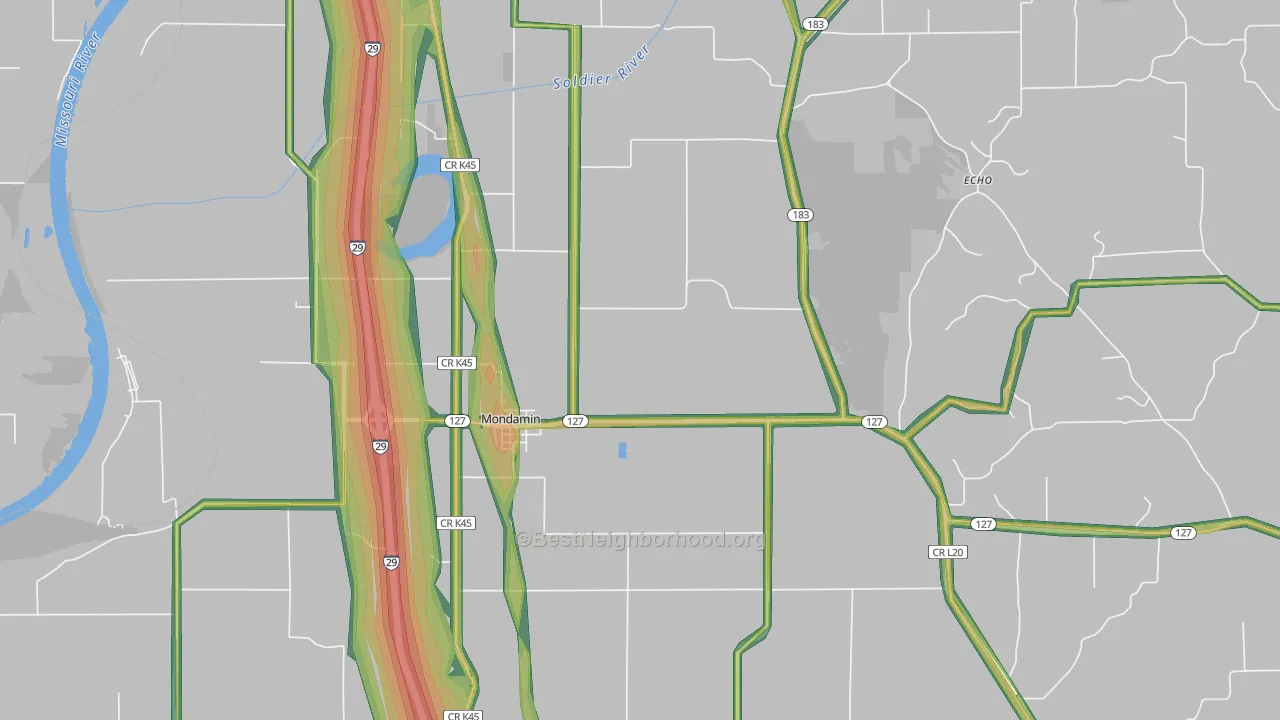 Mondamin, IA Map of Noise Levels in Mondamin