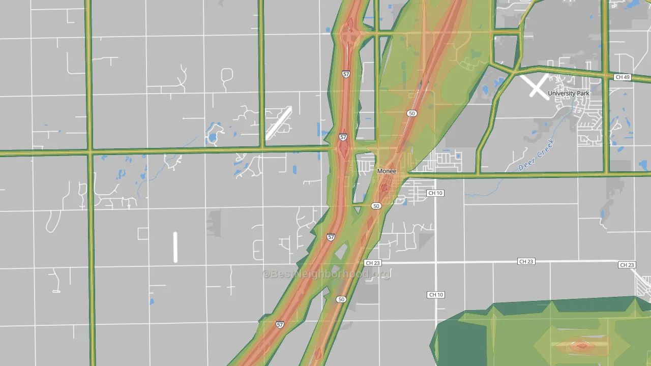 Monee, IL Map of Noise Levels in Monee