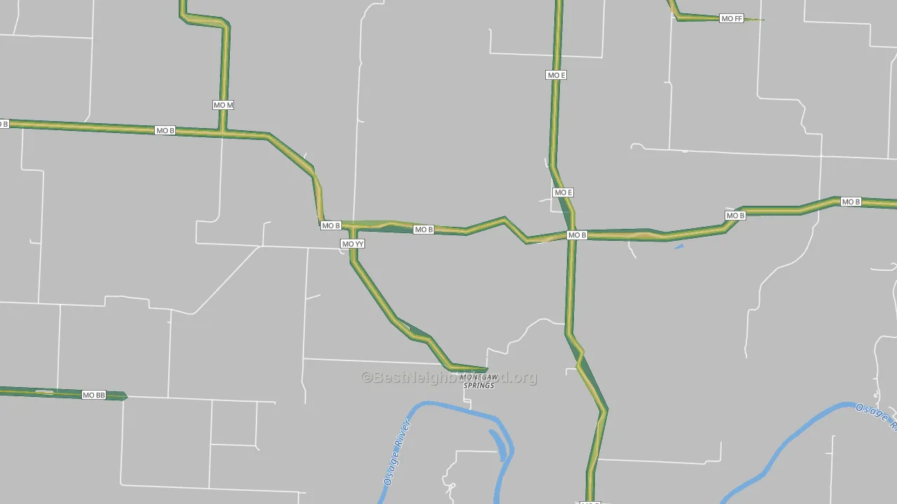 Monegaw Springs, MO Map of Noise Levels in Monegaw Springs