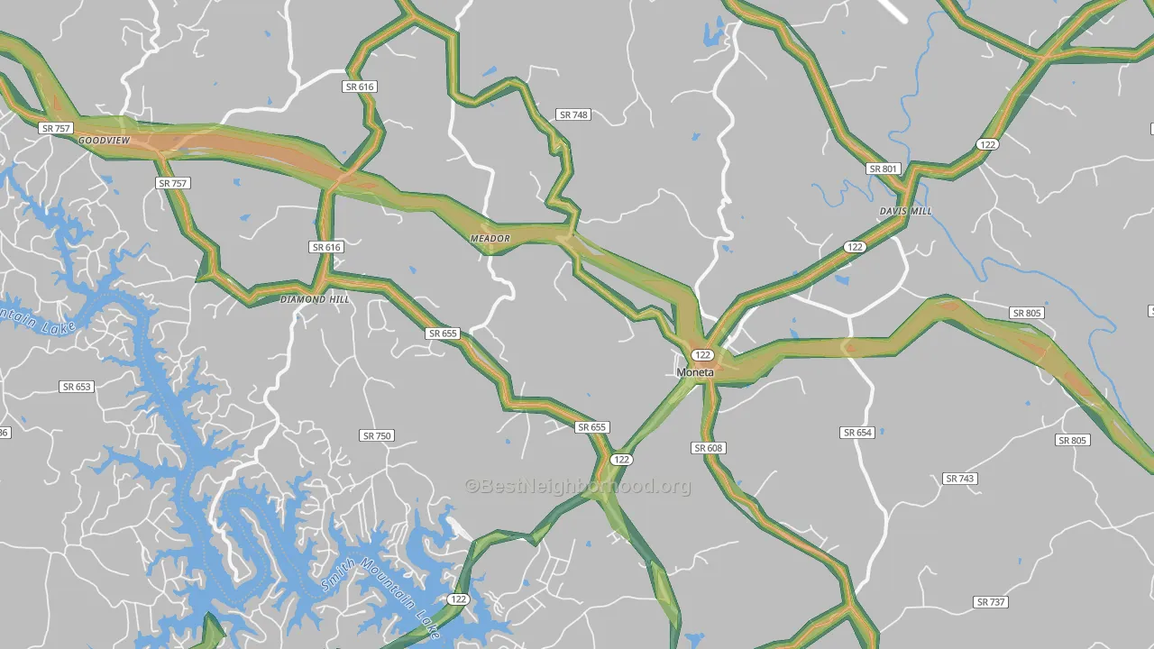Moneta, VA Map of Noise Levels in Moneta
