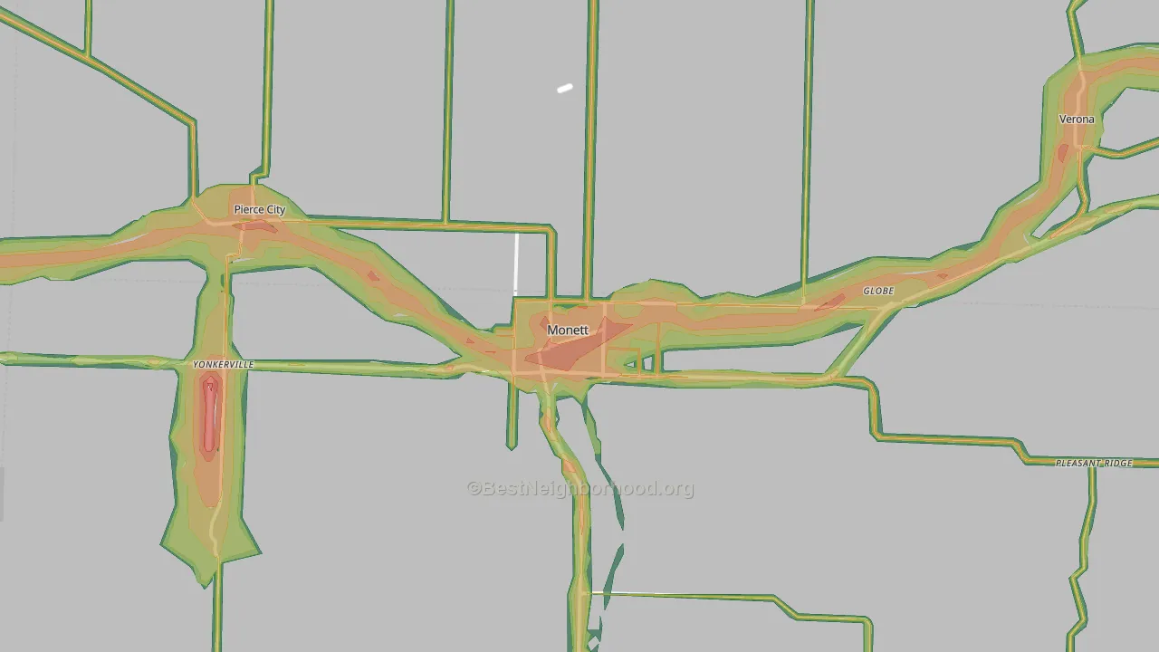 Monett, MO Map of Noise Levels in Monett