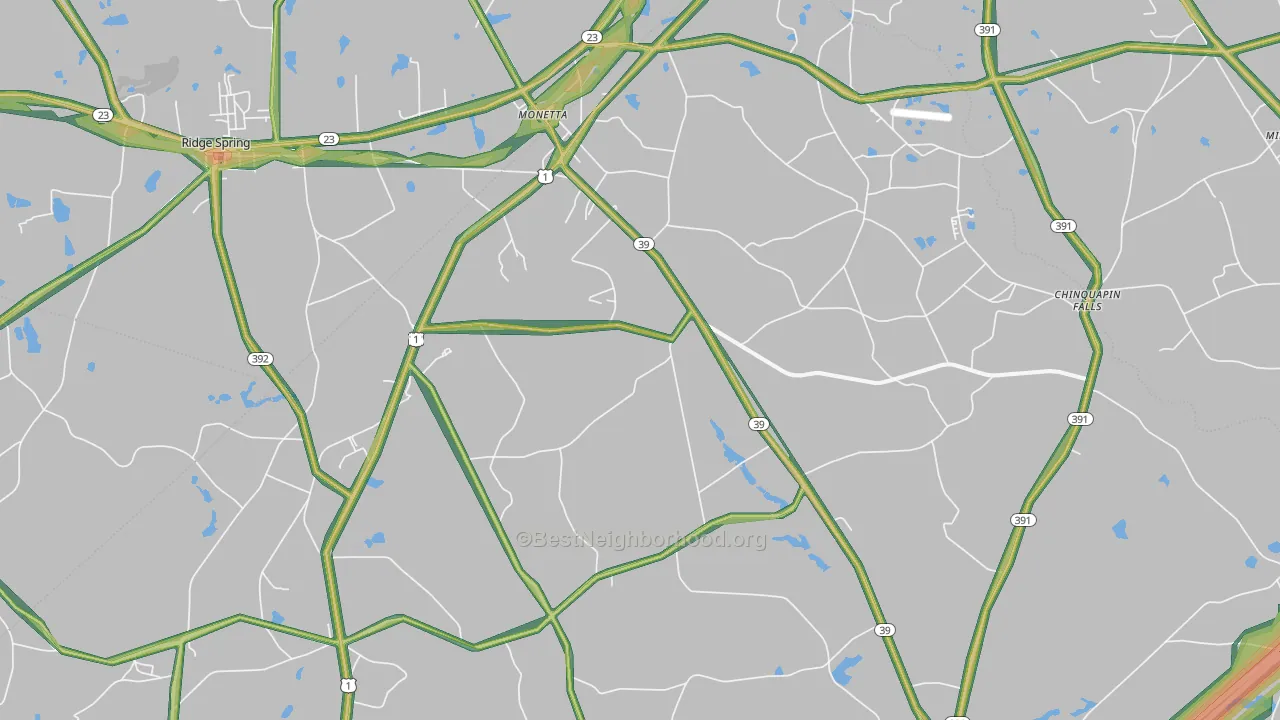 Monetta, SC Map of Noise Levels in Monetta