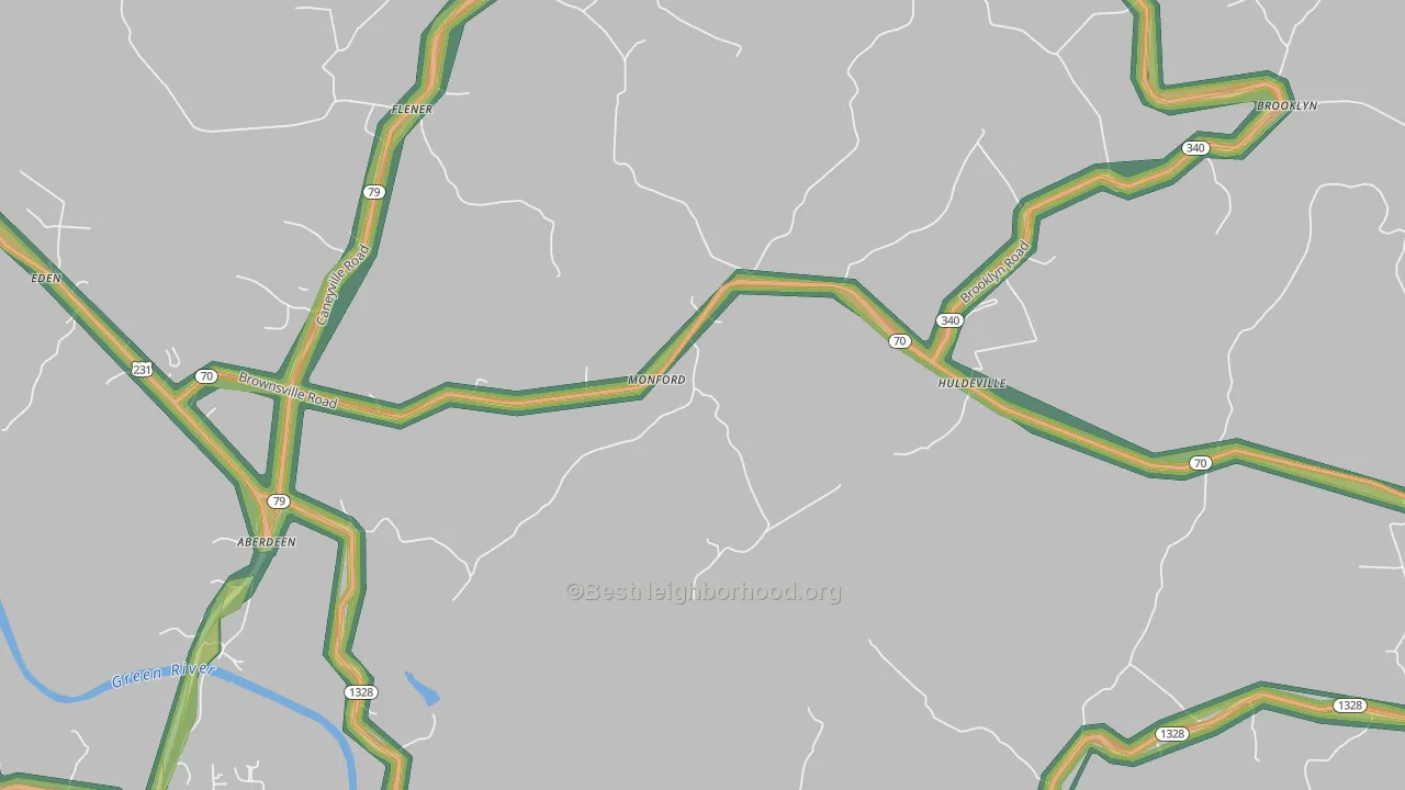 Monford, KY Map of Noise Levels in Monford
