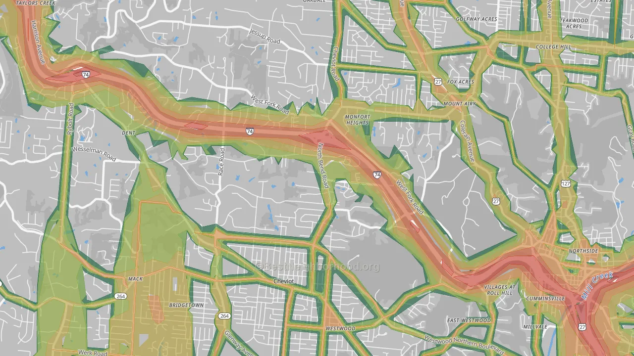 Monfort Heights South, Cincinnati, OH Map of Noise Levels in Monfort Heights South