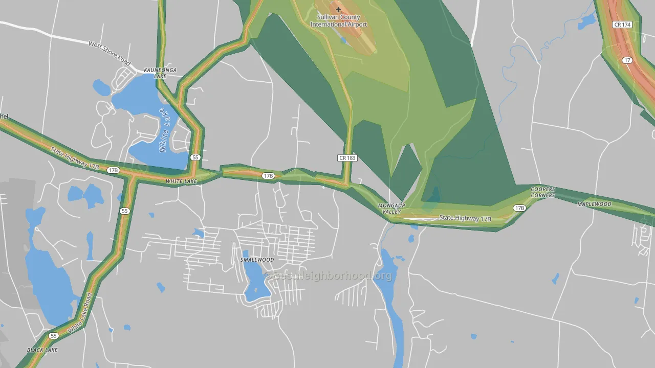 Mongaup Valley, NY Map of Noise Levels in Mongaup Valley