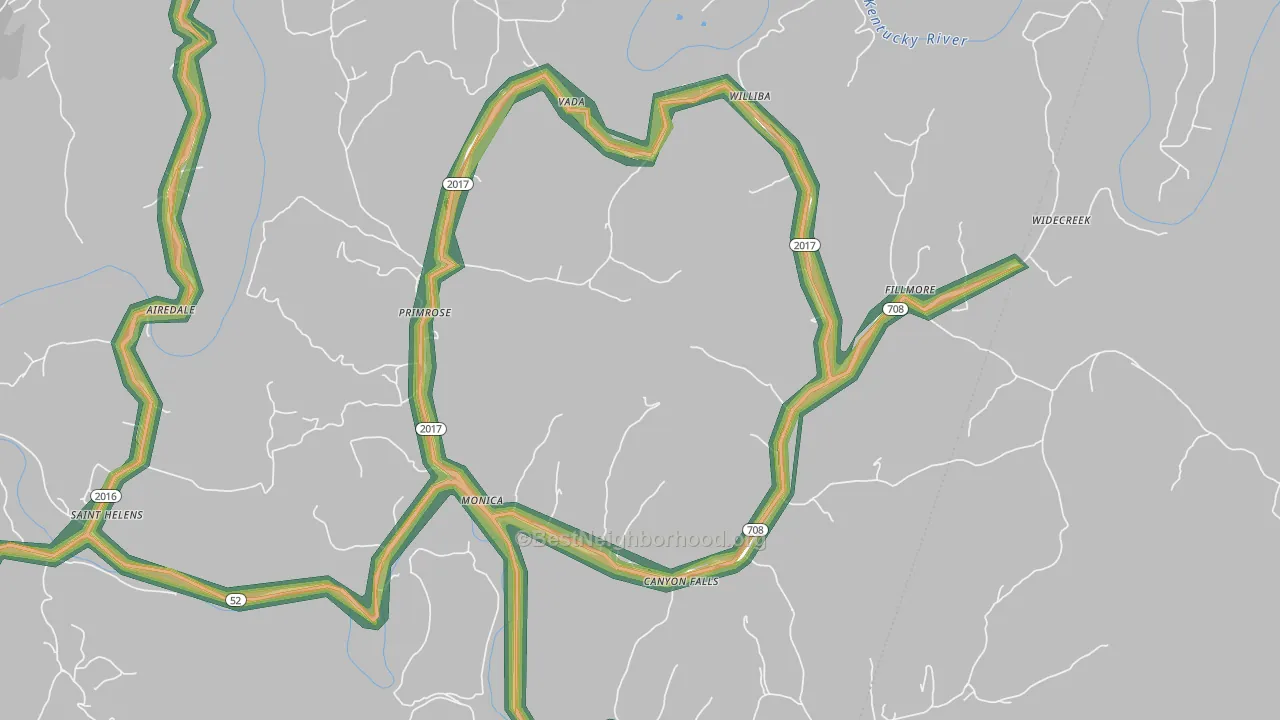 Monica, KY Map of Noise Levels in Monica