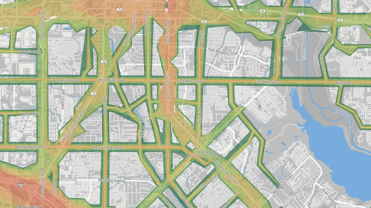Monica Park, Garland, TX Map of Noise Levels in Monica Park