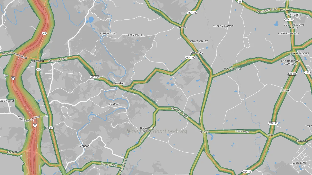 Monkton, MD Map of Noise Levels in Monkton