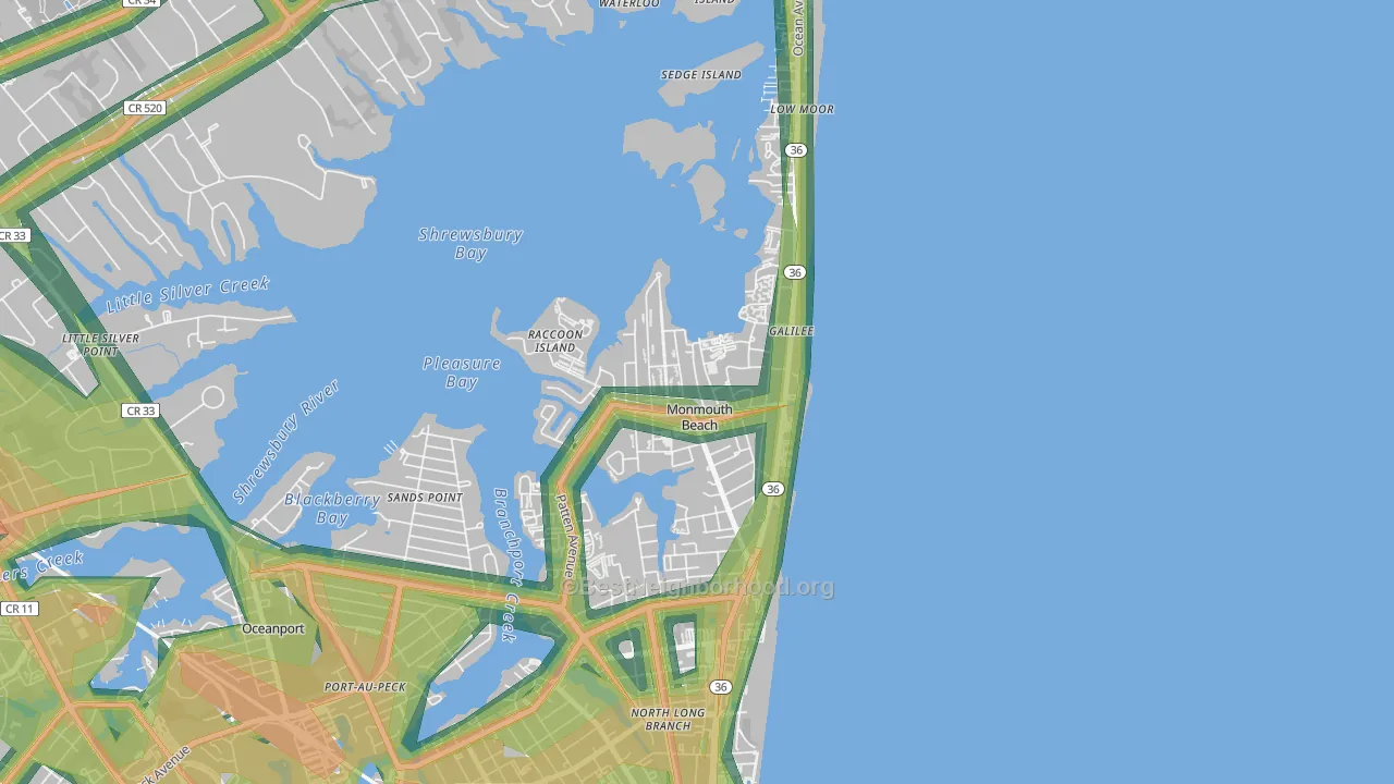 Monmouth Beach, NJ Map of Noise Levels in Monmouth Beach