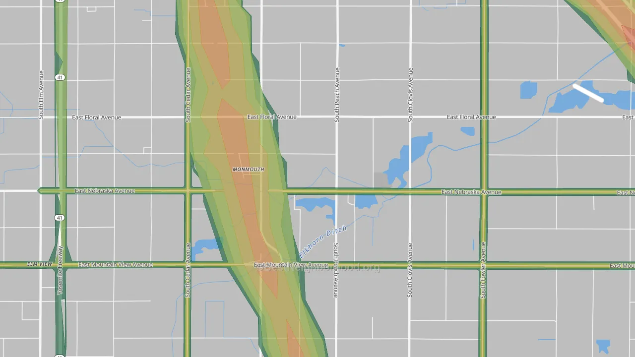 Monmouth, CA Map of Noise Levels in Monmouth