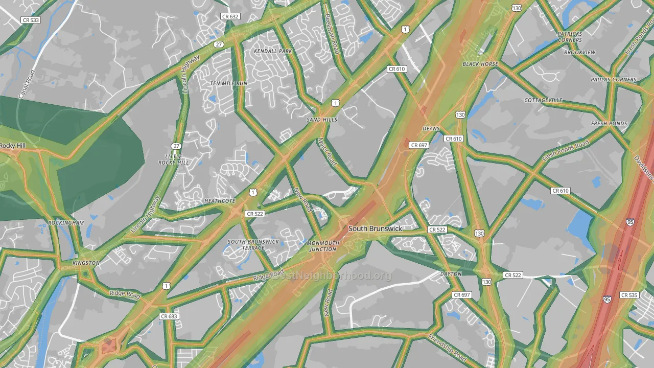 Monmouth Junction, NJ Map of Noise Levels in Monmouth Junction