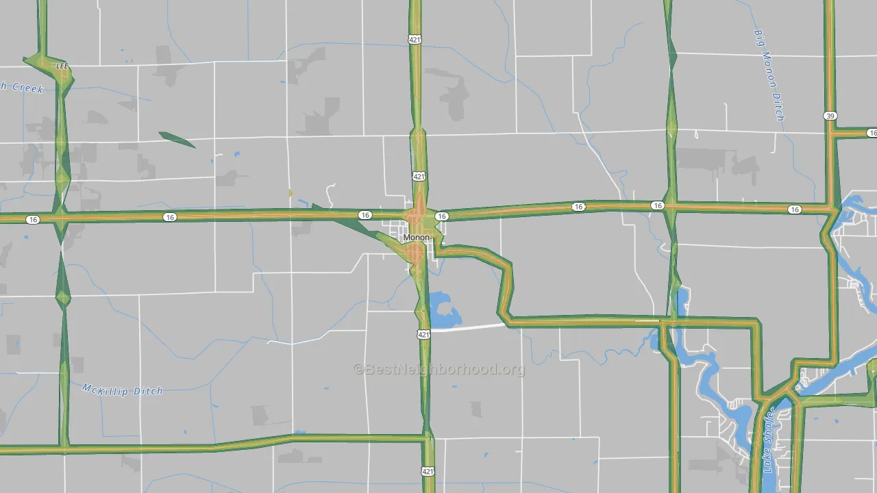 Monon, IN Map of Noise Levels in Monon