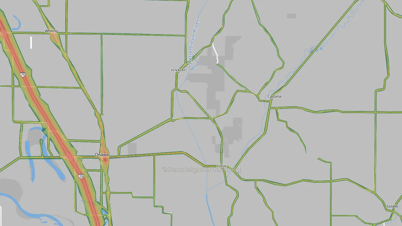 Monona County, IA Map of Noise Levels in Monona County