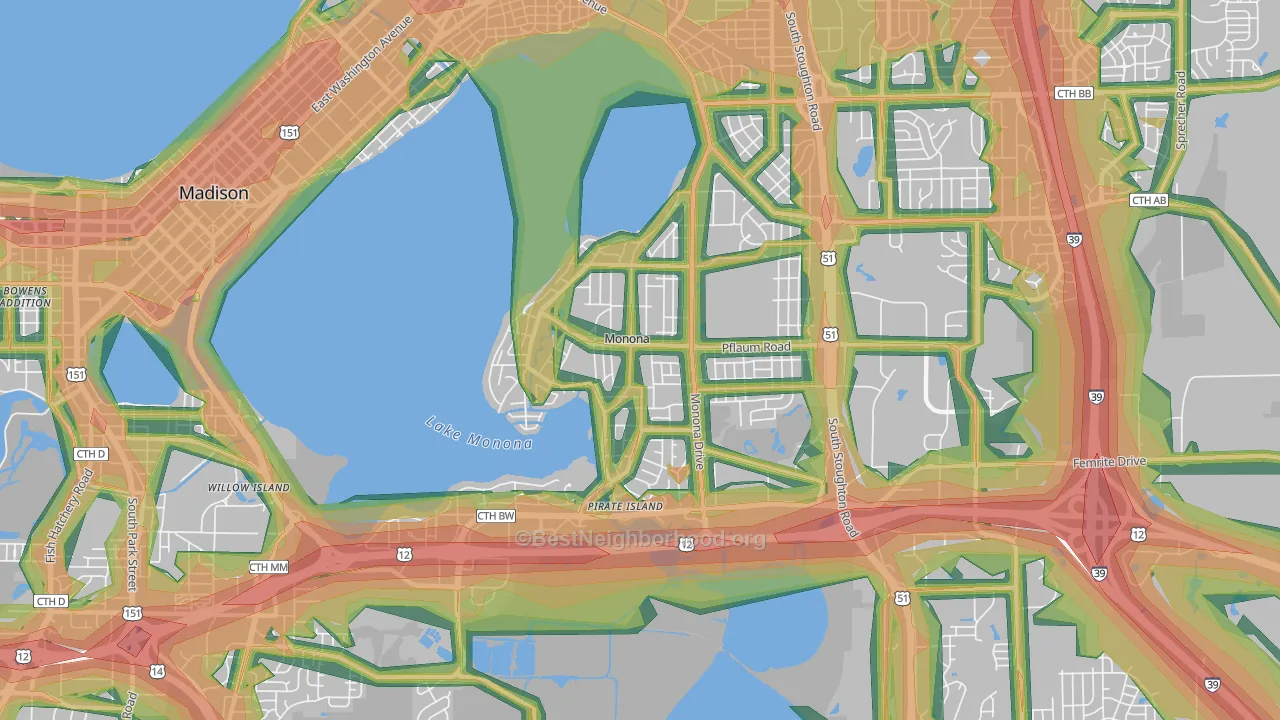 Monona, WI Map of Noise Levels in Monona