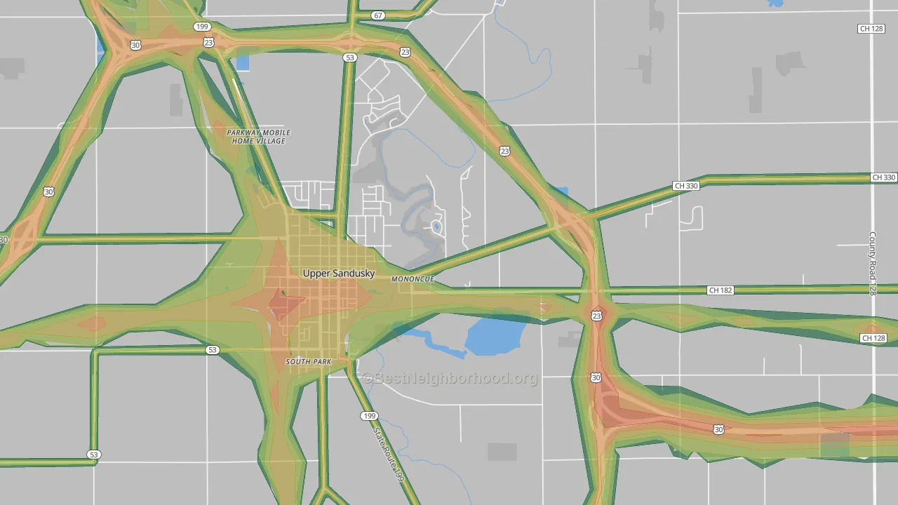 Mononcue, OH Map of Noise Levels in Mononcue