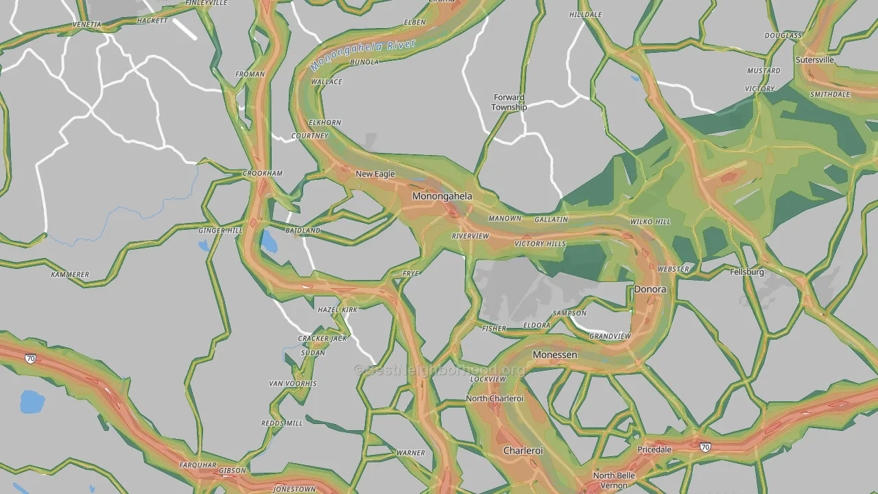 Monongahela, PA Map of Noise Levels in Monongahela