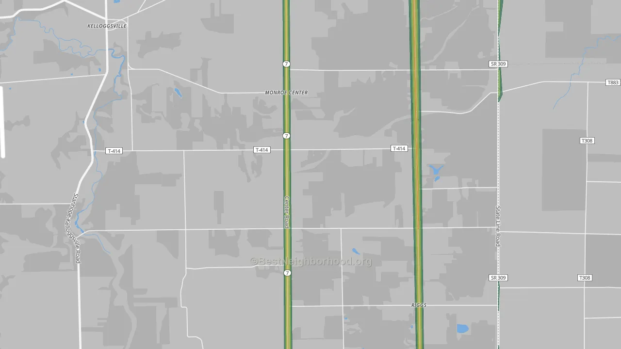 Monroe Center, OH Map of Noise Levels in Monroe Center