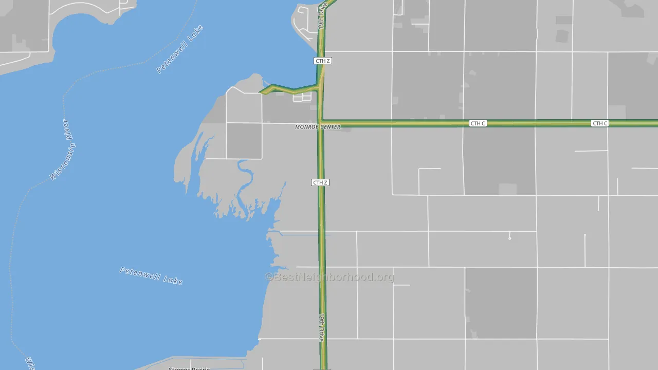 Monroe Center, WI Map of Noise Levels in Monroe Center