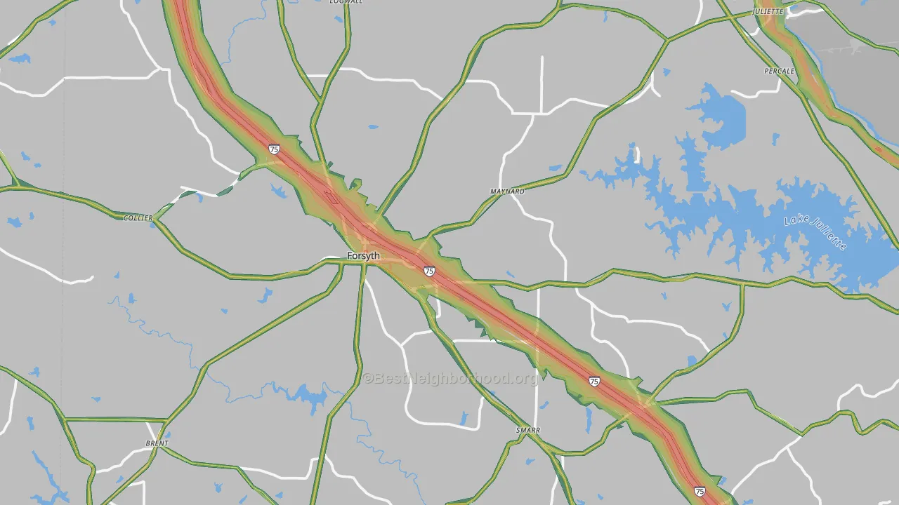 Monroe County, GA Map of Noise Levels in Monroe County