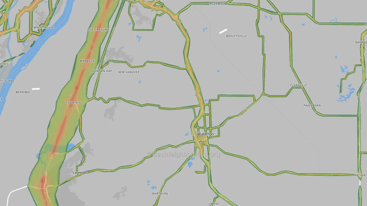 Monroe County, IL Map of Noise Levels in Monroe County