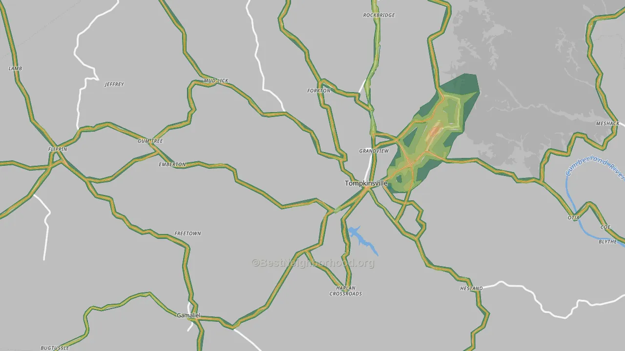 Monroe County, KY Map of Noise Levels in Monroe County