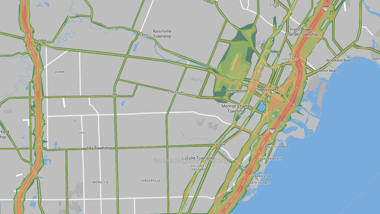 Monroe County, MI Map of Noise Levels in Monroe County