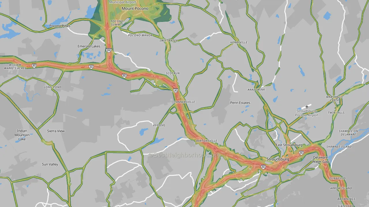 Monroe County, PA Map of Noise Levels in Monroe County