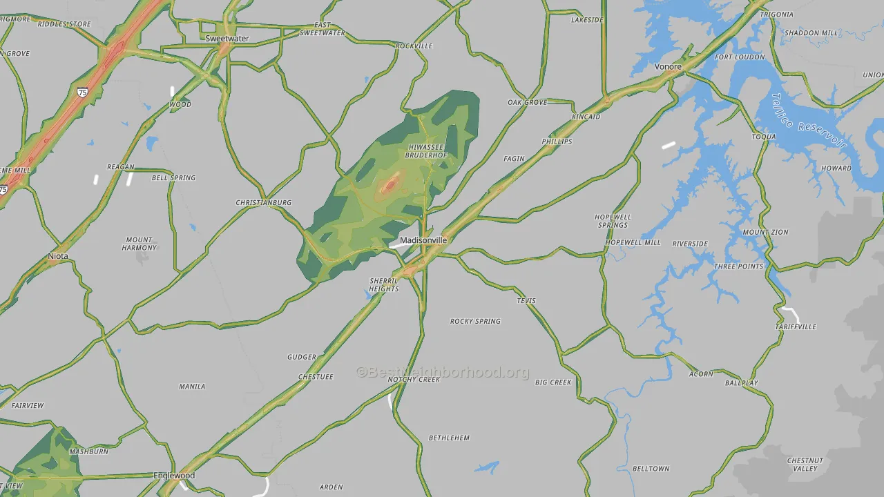 Monroe County, TN Map of Noise Levels in Monroe County