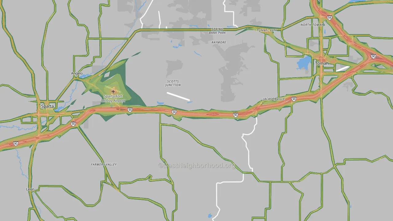 Monroe County, WI Map of Noise Levels in Monroe County