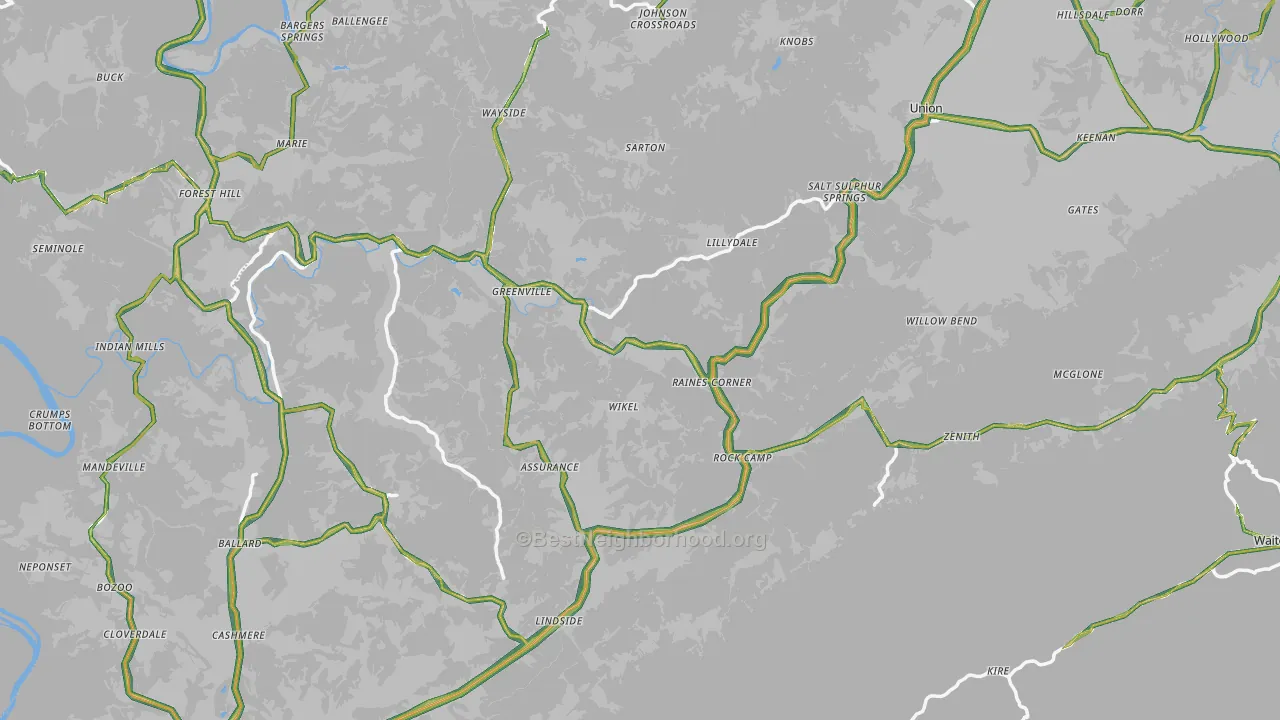Monroe County, WV Map of Noise Levels in Monroe County