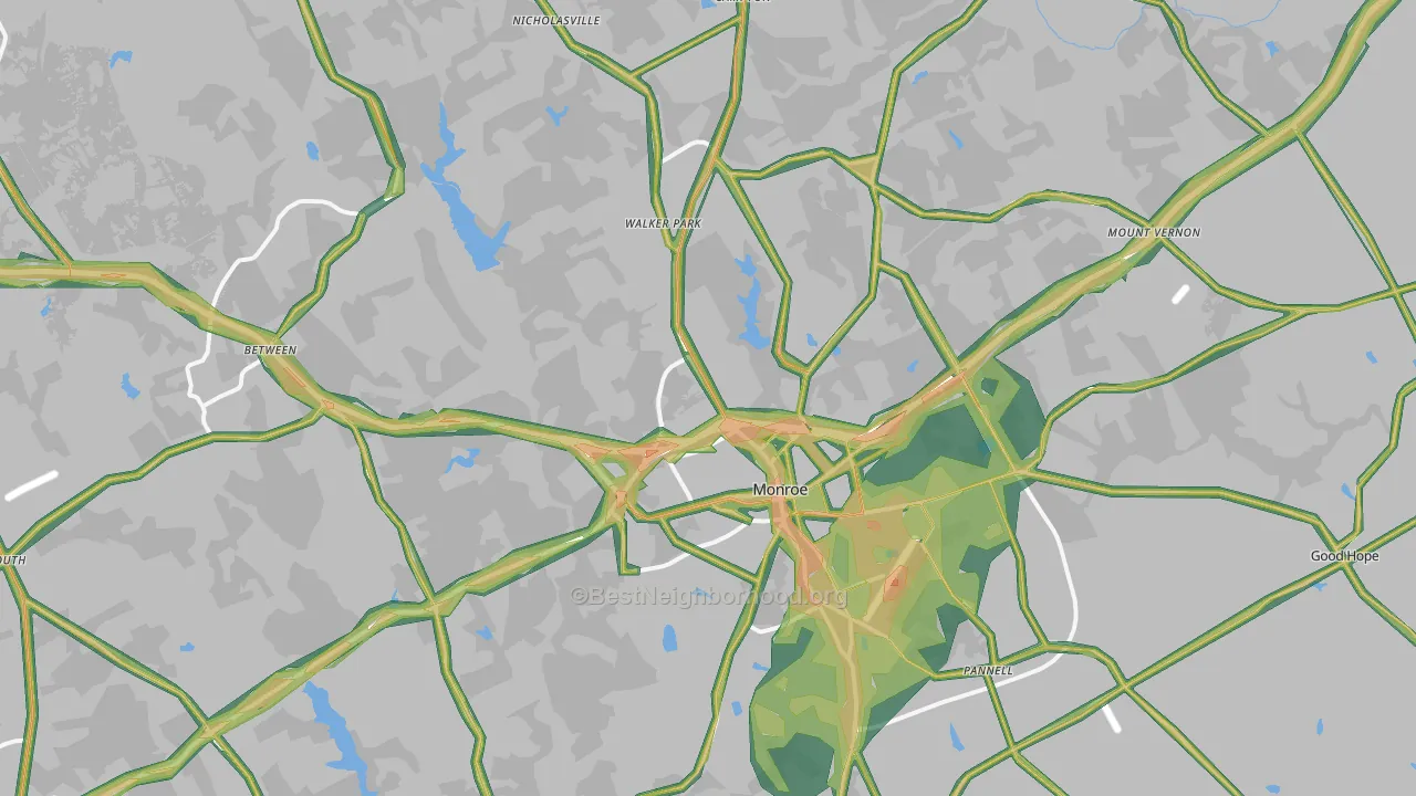 Monroe, GA Map of Noise Levels in Monroe
